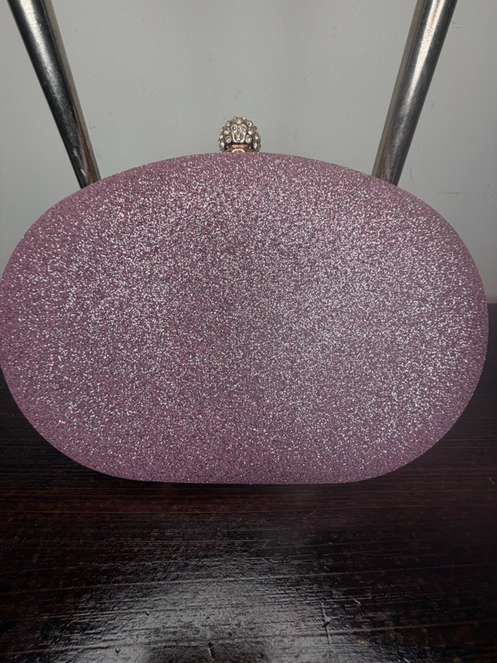 Sparkling Pink Jeweled Oval Clutch - Glam Evening Bag - Picture 2 of 5